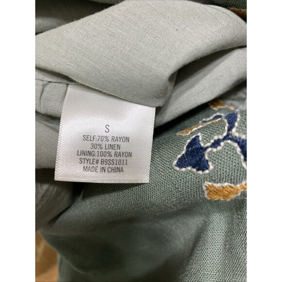 Blue Rain Skirt Linen Blend Green Button Front Floral Embroidered Women's Small - Picture 6 of 7